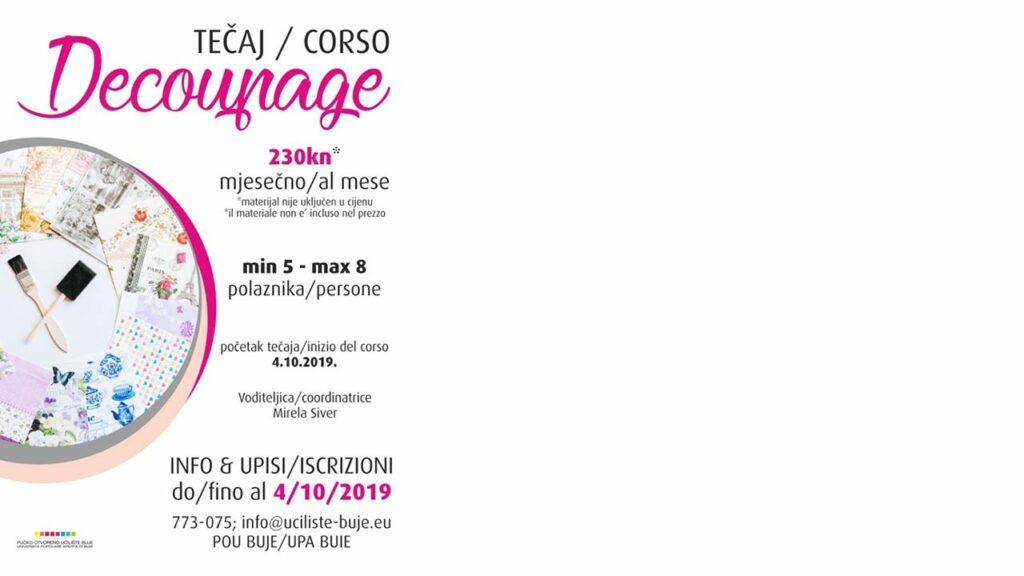 Tečaj decoupage-a počinje 4.10.2019.