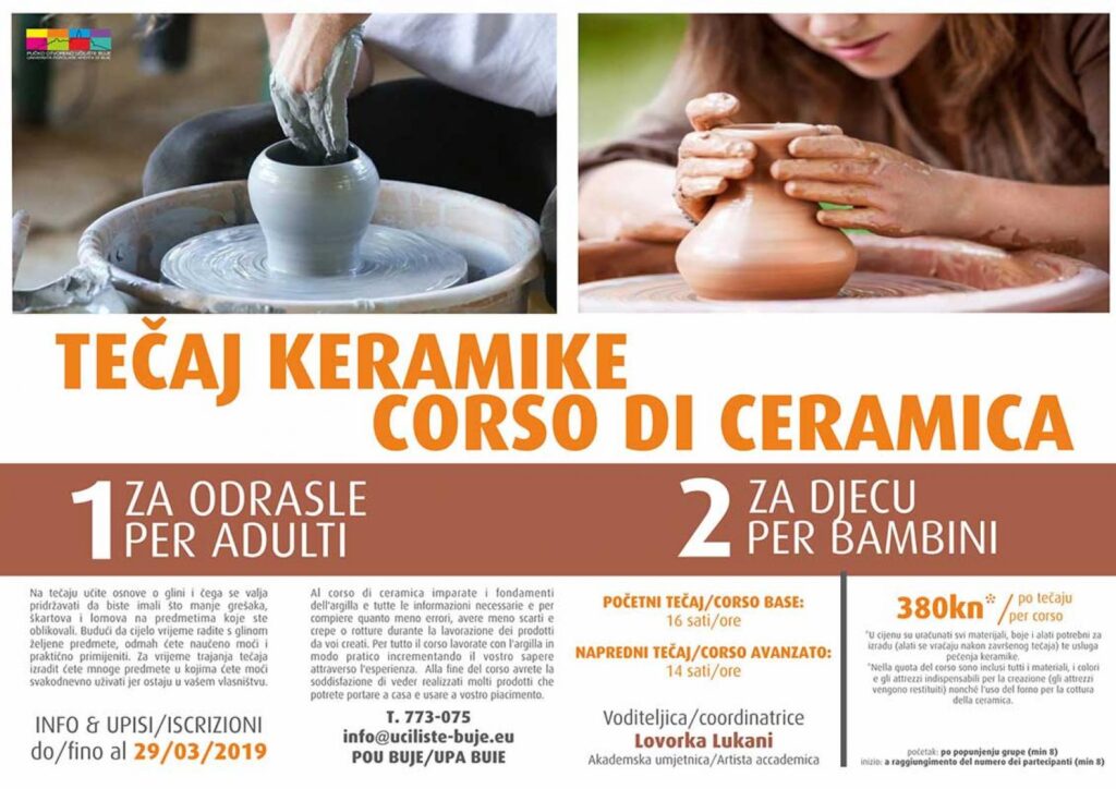 Kreativni tečaj keramike za odrasle i djecu u POU Buje